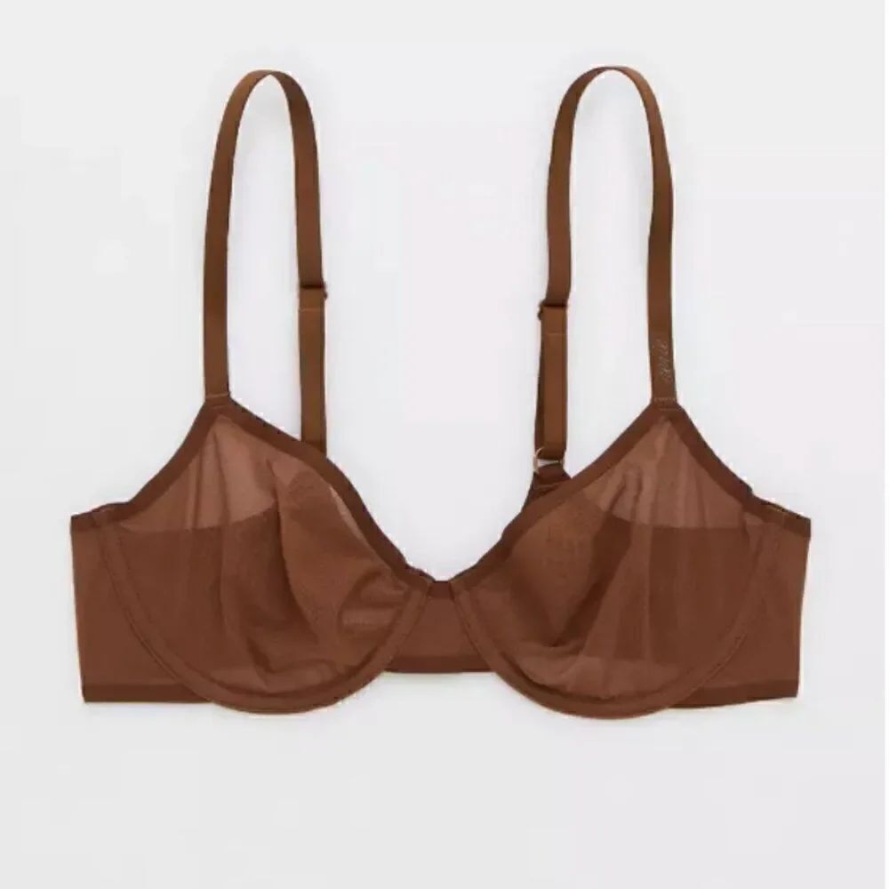 SMOOTHEZ by Aerie Mesh Unlined Bra Balconette Brown NWT